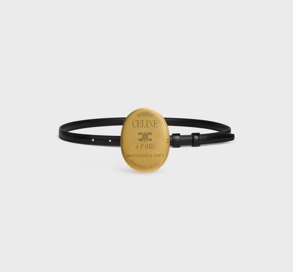 CELINE Maison Belt 13mm Taurillon Leather Black Gold Buckle Size 85 NIB Rare main image 10